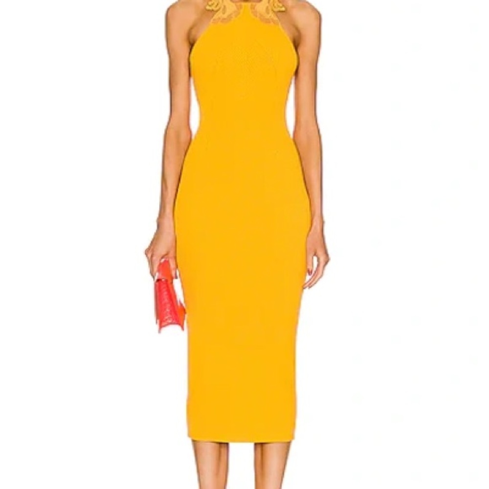 Self-Portrait Canary Yellow Lace Midi Dress